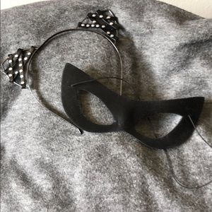 Black Cat Mask & Cat Ears Costume Set